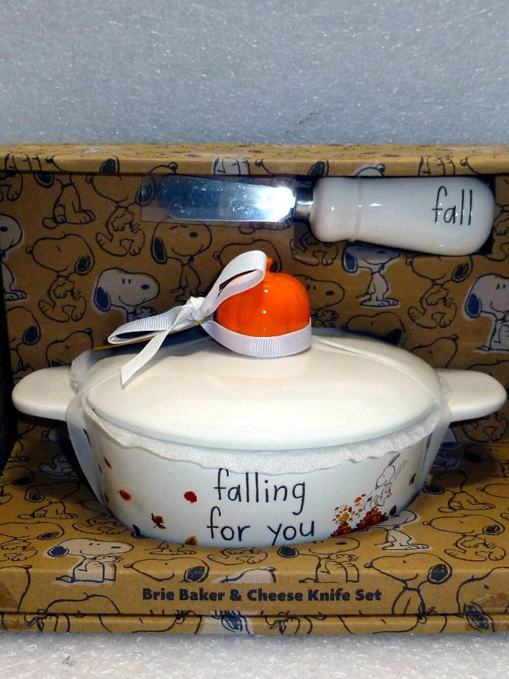New Rae Dunn Snoopy falling for you brie baker covered casserole fall pumpkin
